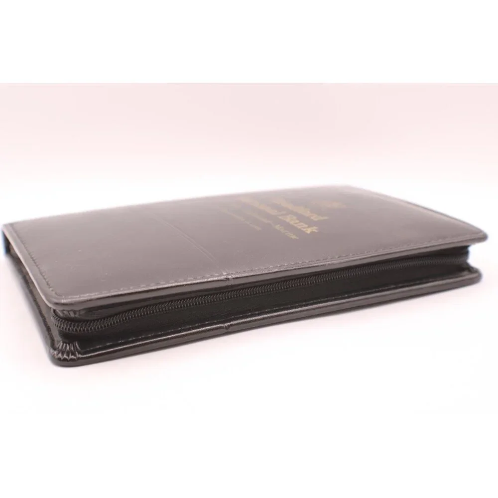 Leeds Full Zip Black Leather Organizer Notepad Holder Bradford National Bank Vtg